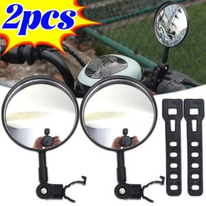 2PCS Motorcycle Side Mirrors with Adjustable Extended Strap Universal E-Bike Bicycle Wide-Angle Convex Mirror Glass Blind Spot Mirror