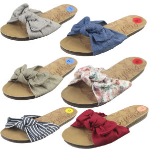 2024 New Womens Flat Bottom Sandals Butterfly Knot Lightweight Cork Slippers Anti-Slip One-Strap Casual Wear Soft Wood Clogs