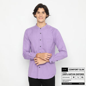 Helten Kemeja Koko Kerah Sanghai Saku Bobok Lengan Panjang Warna Lilac Comfort Slim