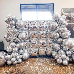 Chrome plated silver square aluminum foil balloon wall metal silver double-sided balloons for birthday party decoration