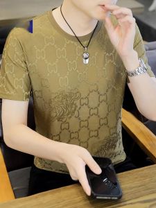 ROMON | Lormen Mens Ice Silk Short Sleeve T-Shirt Fashionable Casual Breathable Embroidery Half Sleeve Summer Top Polyester Fiber