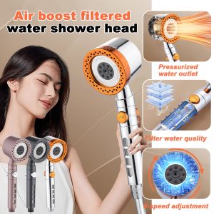 5 In 1 Massagable High Pressure Shower Head Turbocharged Water Saving Handheld Filter Nozzle