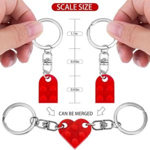 1pcs Red Love Heart Building Block Keychains ForCouples Friendship Women Men Girl Boy Love Heart Brick KeyRing Birthday Gift