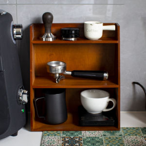 Bar Coffee Corner Desktop Three-Layer Storage Rack Solid Wood Retro Storage Rack Coffee Appliance Storage Cabinet Wall Hanging Multi-Layer