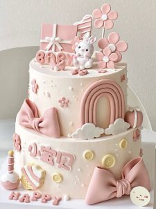 Cute Rabbit Baby Cartoon Birthday Cake Decoration Plugin Girl Boy One Year Old Display Carrot Stick Label Boy Girl