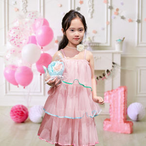 lontakids Baby Girl Halter Mesh Tutu Dress Pink Narrow Shoulder Strap Sleeveless Thered Flared Dress Tulle Sling Princess Gowns Party Graduation Performance Wedding Outfits