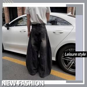 กระบวนการฟอกทำให้เก่า คลาสสิค เท่ กางเกงยีนส์ชาย ทรงหลวมปลายขากว้างกว่าต้นขา ขายาวถึงพื้น สไตล์เวิร์คเวียร์ หลวมสไตล์สตรีท ใส่แล้วคล่องตัวทุกกิจกรรม