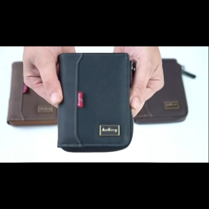 Baellerry Mens Wallet Vertical Zip Around Short Wallet PU Leather with Card Slots ID Window Coin Pocket Compact Purse for Men Black Brown Navy