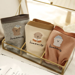 แอนตี้แบคทีเรียบริสุทธิ์ ผ้าฝ้าย ผ้าขนแกะ ผู้หญิง เอวกลาง กางเกงใน การ์ตูน พิมพ์สุนัข อุ่น ชุดชั้นใน Low-rise Triangle กางเกงชั้นในหญิง