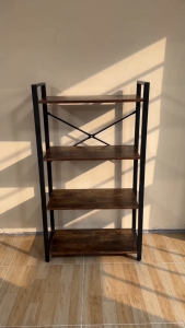 ROOSIO Furniture Kitchen Storage Rack 5-Tier Metal Display Shelving with Walnut Shelves & X-Brace Stabilization Sturdy Utility Unit for Pantry Kitchen & Dining Room