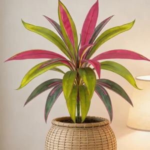 Kmitang | 45cm 17Leaves Artificial Cordyline Tree Fake Palm Plants Tropical Dracaena Leafs Plastic Canna Tree Branch for Home Garden Decor