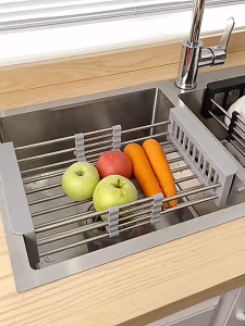 Kitchen Sink Retractable Drain Basket Multifunctional Drain Rack Retractable Stainless Steel Drain Fruit Drying Basket