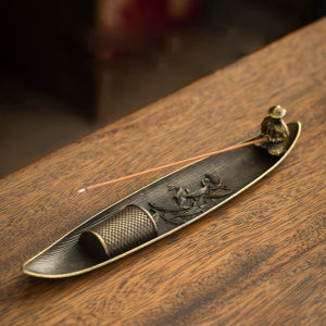 Zen Old Man Fishing Boat Incense Holder - Japanese Style Metal Incense Burner & Ash Catcher Meditation Decor Unique Ornaments