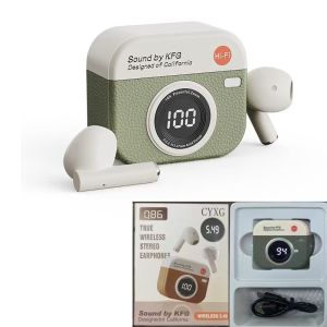 YOUYUEPIN Q86 Retro Camera Wireless Earbuds LED Display TWS Bluetooth 5.4 Headphones 36H Playtime ENC Noise Cancelling For iPhone Android Gaming
