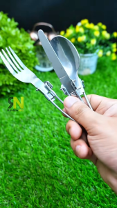 Sendok Garpu Pisau Lipat Stainless Steel Plus Oxford Cloth Storage BAG Nobana Sendok Makan Camping Hiking