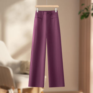 กางเกงขายาวทรงตรงผ้าลินินสำหรับผู้หญิง ทรงหลวม ทรงหลวม กางเกงขายาวทรงตรงลำลอง เอวสูง ฤดูร้อน 2025 ใหม่ กางเกงขายาวทรงตรง