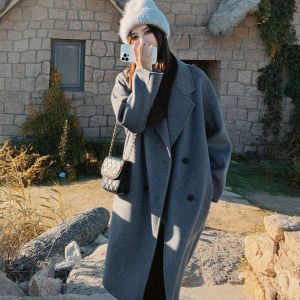 MKDZEL Double-Sided Woolen Coat Womens Mid-Length Spring New Style High-End Loose Tweed Jacket New Years Fashion Ladies Outerwear