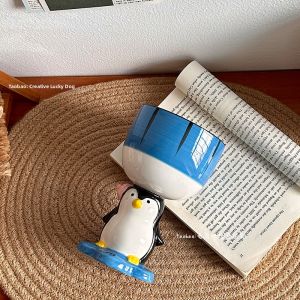 3D Adorable Cartoon Bear and Penguin Ceramic Mug for Girls Gifts