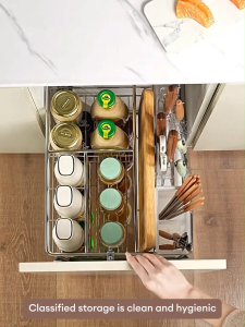 JOTO Pull Out Basket Kitchen Cabinet Pull Out Seasoning Rack Kitchenware Storage Organizer