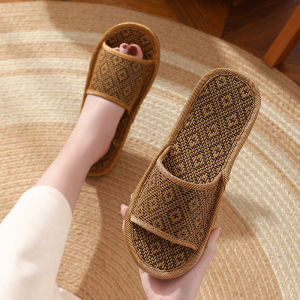 Spring and Summer Indoor Straw Mat Rattan Straw Slippers Womens Non Slip Soft Bottom For Home Mens Bedroom Floor Home Slippers
