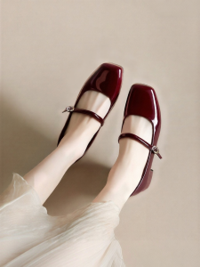 Josiny | Mary Jane Style Red Coarse Heeled Shoes for Women