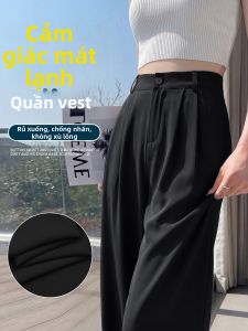 XIANYIJIAO | Black High Quality Drapey New Summer Slim Fit Ice Silk Wide Leg Pants