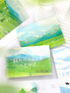 Folded Greeting Card with Foil Effect Hand Drawn English Snow Mountain Clouds Photography Style for Birthday And Festival Gifts