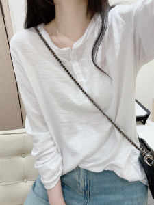 Loose Fit Long Sleeve round Neck Bamboo Cotton T-Shirt Womens Style Comfortable Casual Korean Design Autumn Top