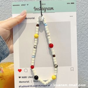 Simple Fresh round Dopa Pure Color Mobile Phone Lanyard Creative Handheld Wristband Keychain Universal Phone Case Earphone Cover Key Ring Pendant Jewelry