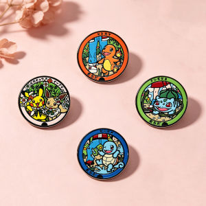 Bandai | 4pcs Anime Monster Enamel Lapel Pins Set Cute Cartoon Creature Metal Brooches Wholesale for Backpack Fans Souvenir Gift