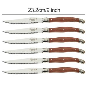 6-10pcs 9inch Stainless steel Laguiole Steak Knives Wooden Table Dinner Knifes Wood handle Japanese Cutlery  Korean Dinnerware