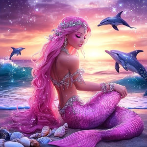 Huacan Diamond Painting Mermaid DIY Embroidery Sale Landscape Rhinestone Pictures Home Decoration