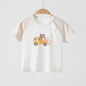 Áo Thun Tay Ngắn Mùa Hè Cho Bé Trai Và Bé Gái Bằng Lụa Băng Modal Mỏng Thoáng Khí in Họa Tiết Hoạt Hình Thường Ngày