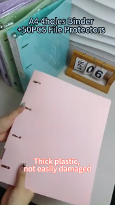 A4 folder punching binder four-hole clip file folder Clear Sheet Protectors Book 4-Ring Loose Leaf Binder Folder Pink