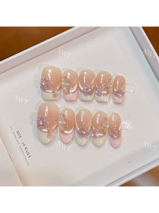 ปลายเล็บแบบสวมใส่ได้ลายดอกไม้ 3 มิติ งานแฮนด์เมด งานหนัก วาดด้วยมือแท้ๆ หลากสี สไตล์ฝรั่งเศส เล็บปลอมสำหรับงานแต่งงาน