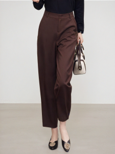 High Waist Straight Leg Pants Womens Spring Autumn Casual Fashion Korean Style Pocket Detail Polyester Blend Nine-Tenths Length