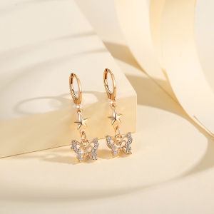 Y510 【COD】Anting Kupu Korea Titanium Anting Emas Gaya Korea Untuk Wanita Fashion