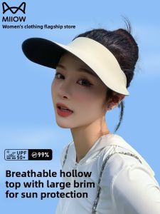 MiiOW | High Aesthetic Value Womens Summer New Style Cat Person Empty Top Sun Hat Wide Brim Hat Face Slimming High Sun Protection Cap