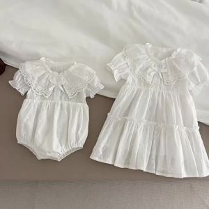 2025 Summer New Baby Girls Dress Girls Sweet Girl Dress White Party Ruffle Trim Party Princess Dress Lace Collar Dresses Clothes