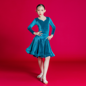 Childrens Latin Dance Skirt Practice Suit Competition Costume Girls Latin Dancewear Autumn Winter Performance Outfit