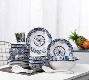 [CAO CẤP] Bộ chén đĩa gốm sứ cao cấp men bóng hoa cúc xanh bộ đồ bàn ăn phong cách Nhật Bản lẻ món