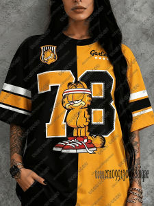 52TOYS | Summer Cartoon Garfield Pattern T-shirt For Women Casual Breathable Short Sleeve Sports Football Jersey Oversized Loose Y2K Tops