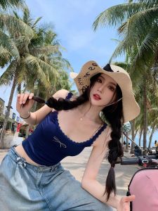 เสื้อกั๊กสายเดี่ยวคอวีลูกไม้เซ็กซี่สำหรับผู้หญิงในช่วงฤดูร้อน เสื้อชั้นในทรงเข้ารูป ป้องกันหน้าอก ผ้าไนลอนผสมโพลีเอสเตอร์