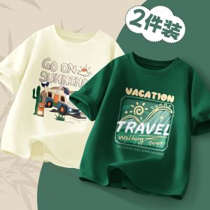 เสื้อยืดแขนสั้นเด็กผ้าฝ้ายแท้สไตล์ฤดูร้อนลําลองการ์ตูนพิมพ์หลวมเหมาะสําหรับเด็กผู้ชาย