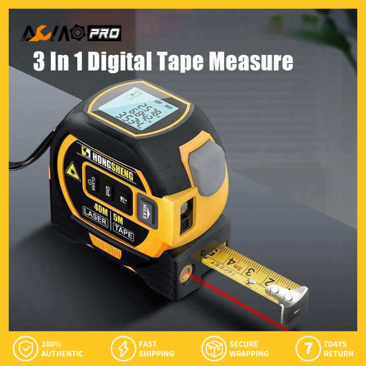AumoPro 1Pc Laser Tape Measure 3 in 1 Digital Tape Measure High Precision Laser Rangefinder Steel Tape Measure Metric and US Units with LCD Digital Display - Zero Point Magnetic Ruler Hook