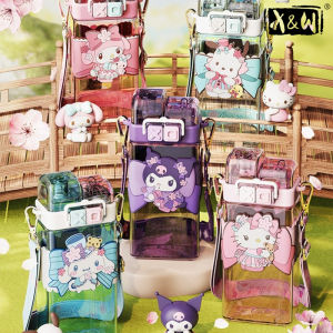 X&W Sanrio Sakura Series Locking Double-Drinking Tritan-PP Plastic Cup Cold Cups with Lid and Straw Kids Water Bottle Kids Cup