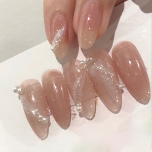 Ballet Shoe Silk Ribbon Nail Tips Wedding Bridal Nail Art Finished Product Handmade Fake Nails Tips Nail Patches Nail Extensions