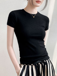 GEBEISHANG | Womens Slim-Fitting Round Neck Solid Color Short Sleeve T-Shirt Modal