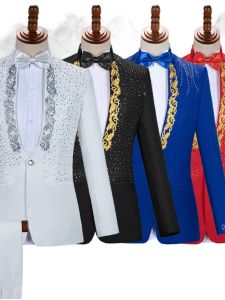 Costume Mens Adult Stand Collar Sequin Singer Host Costume Stage Chorus Mens Dress Suit Suit