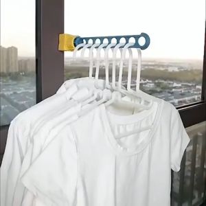8 HOLE Hanging Drying Rack Window Frame Rotating Buckle Plastic Clothes Hanger Portable Space Saving Adjustable Rack